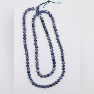 Natural Blue Sodalite Beaded Necklace 34” 8mm Round Stones